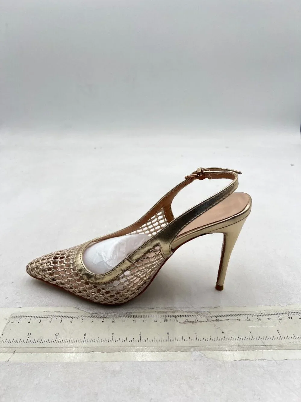 XYD Gold Caged Pointed Toe High Heel Pumps Slingback Sandals Chic Party Shoes